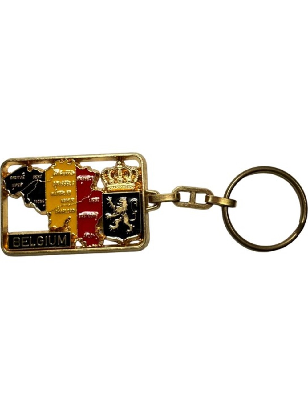 Vintage Dupont Brugge Belgium Map Coat of Arms National Colors Enamel Keychain